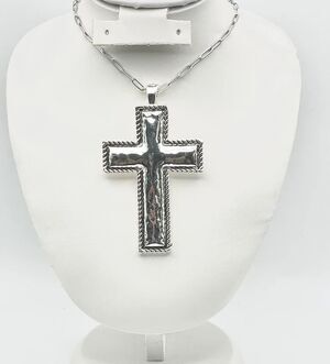 RMN Silver Tone Twisted Rope Cross Pendant Necklace